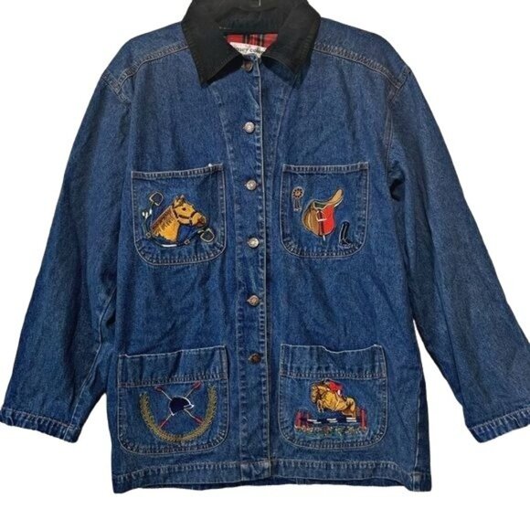 Vintage Casey Coleman Equestrian Embroidered Heritage Chore Denim Jacket S - Picture 1 of 6